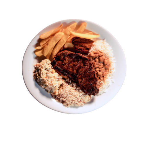 Prato de churrasco com arroz do Rainha Restaurante